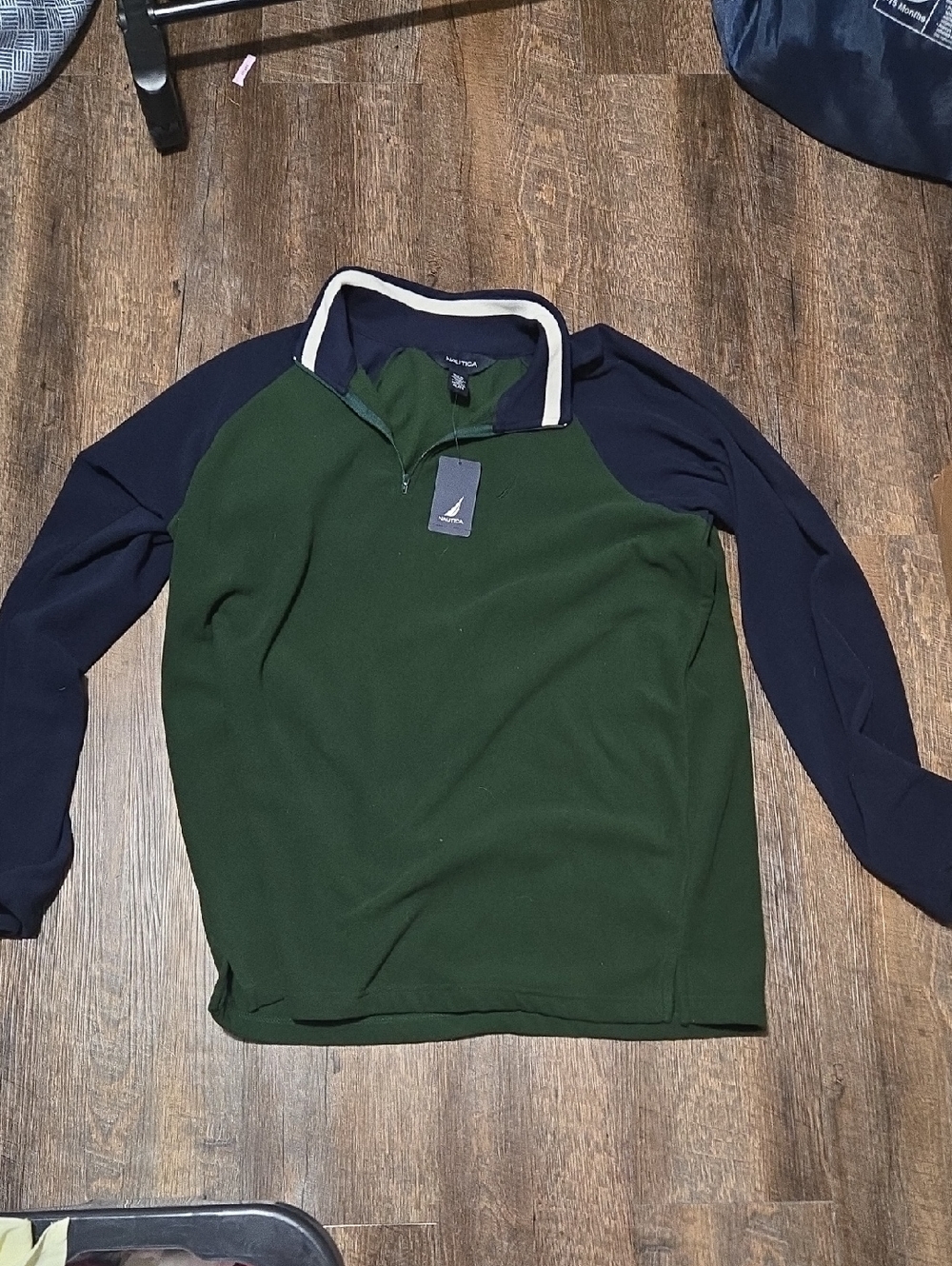 Nautica Green Body with Navy Raglan Quarter Zip Pullover